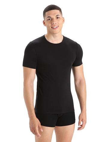 Bielizny Icebreaker Merino Anatomica Krótkie Sleeve Crewe T-Shirt Męskie Czarne | PL 1644PJJQ